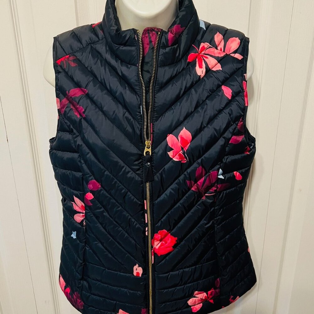 Joules-Women's Puffer Floral Navy Blue Vest-Great Britain-Size 8 US-Warm-Travel - Picture 2 of 16